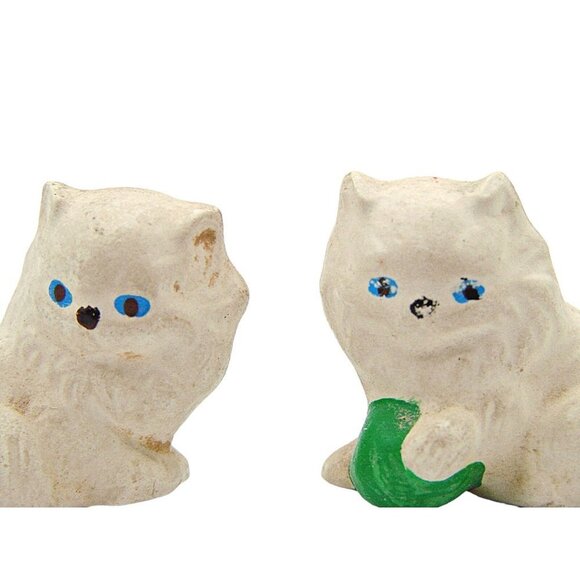 Vintage Pottery Persian White Cats Kittens Blue Eyes Ceramic Figurines Family Sm - Picture 9 of 9